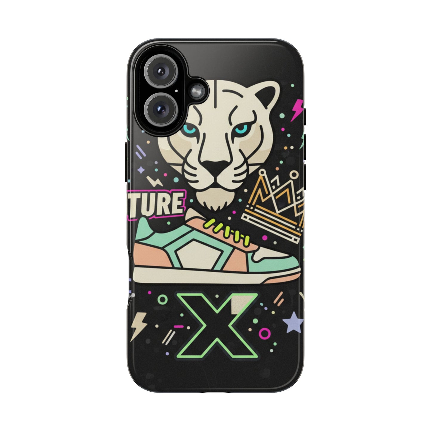 Retro Puma & Sneaker Phone Case — 'Future' Graphic Protective Cover