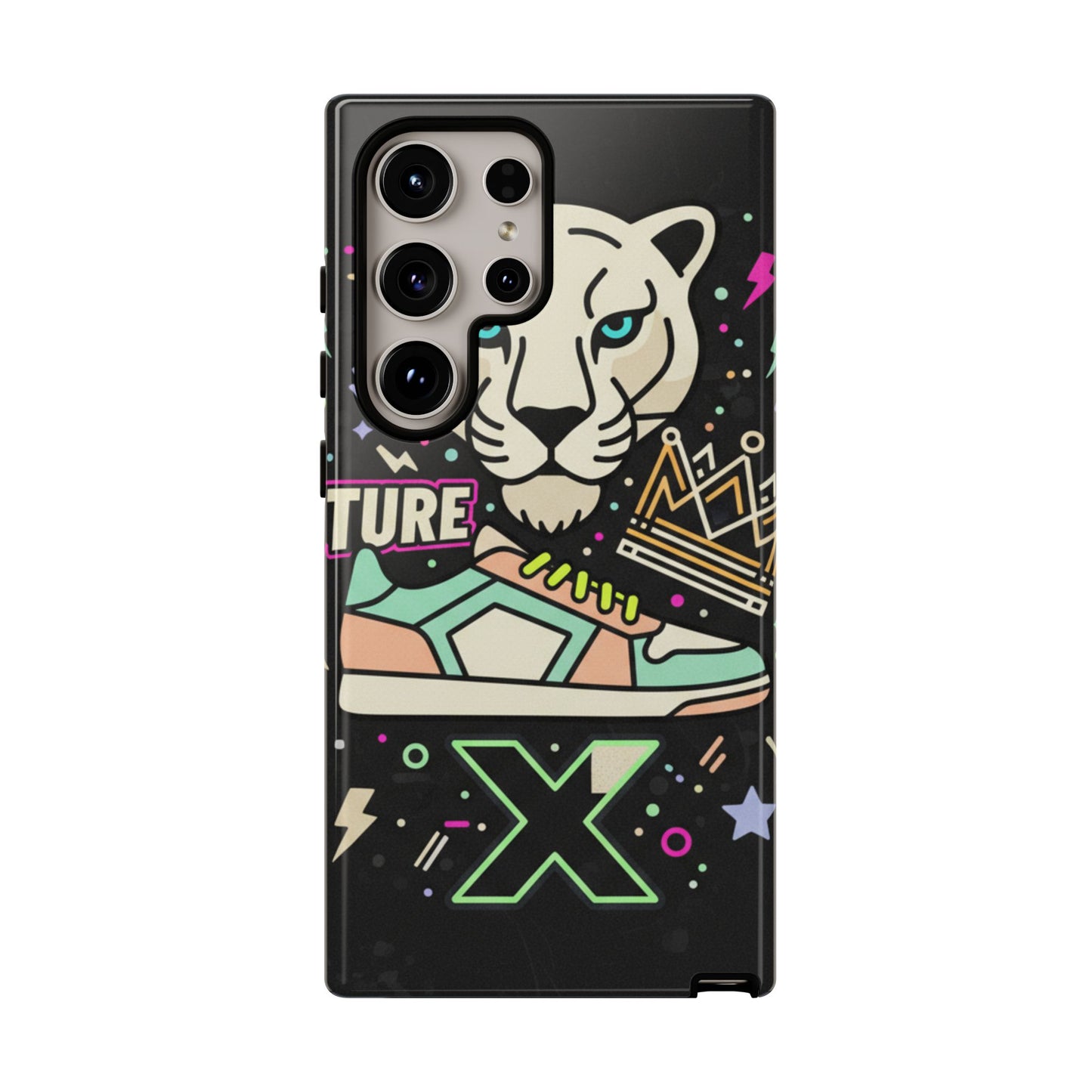 Retro Puma & Sneaker Phone Case — 'Future' Graphic Protective Cover