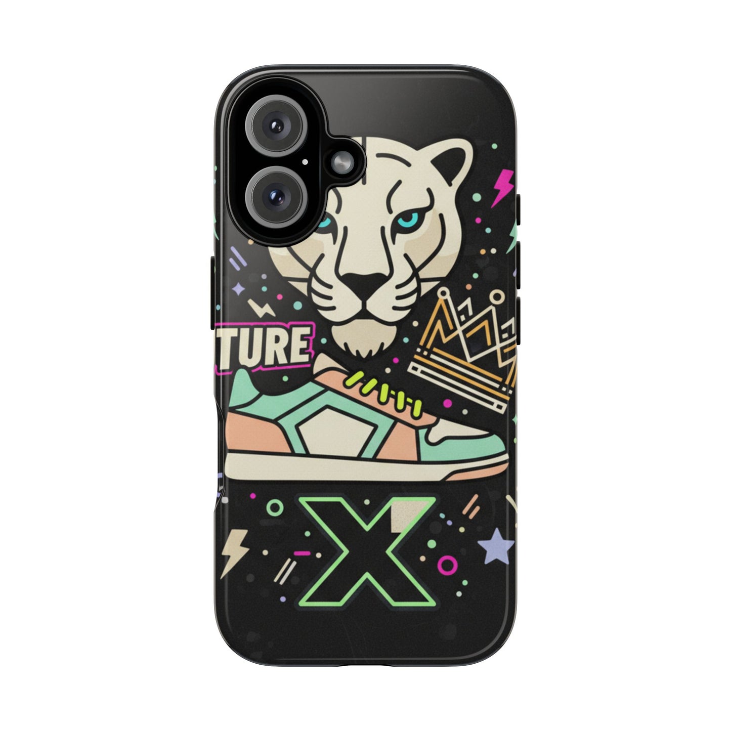 Retro Puma & Sneaker Phone Case — 'Future' Graphic Protective Cover