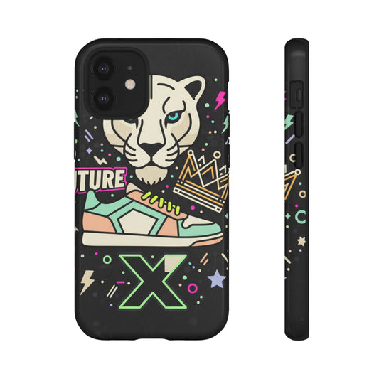 Retro Puma & Sneaker Phone Case — 'Future' Graphic Protective Cover